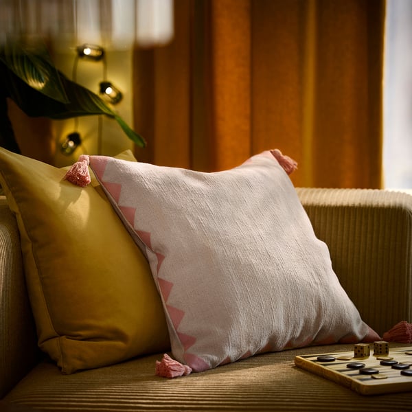 GOKVÄLLÅ Housse de coussin, blanc/rose, 50x50 cm