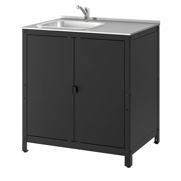 GRILLSKÄR Meuble évier/élément, extérieur, acier inoxydable, 86x61 cm