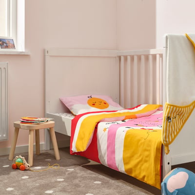 GRÖNFINK Housse couette+1 taie pour lit bébé, multicolore/rayé, 110x125/35x55 cm