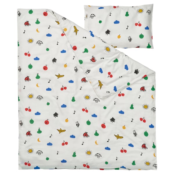 GRÖNFINK Housse couette+1 taie pour lit bébé, multicolore, 110x125/35x55 cm