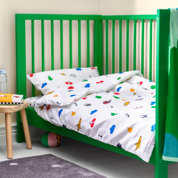GRÖNFINK Housse couette+1 taie pour lit bébé, multicolore, 110x125/35x55 cm