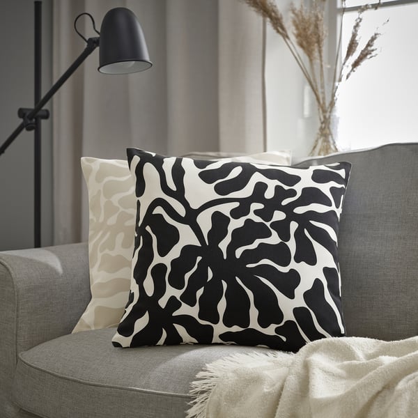 GRÖNKNAVEL Housse de coussin, noir blanc/extérieur intérieur, 50x50 cm