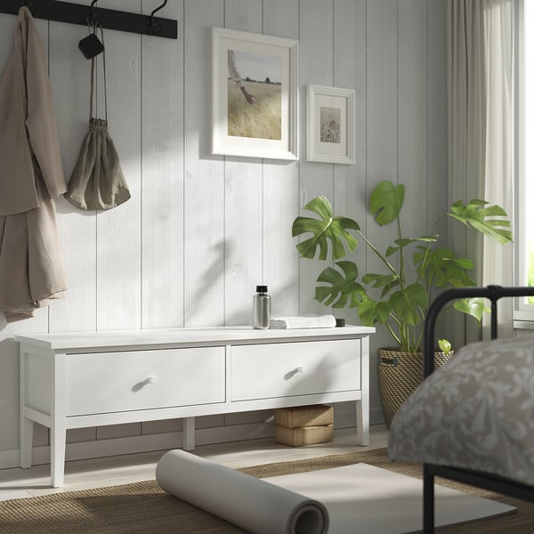 GULLABERG Banc avec rangement, blanc, 148x43x52 cm