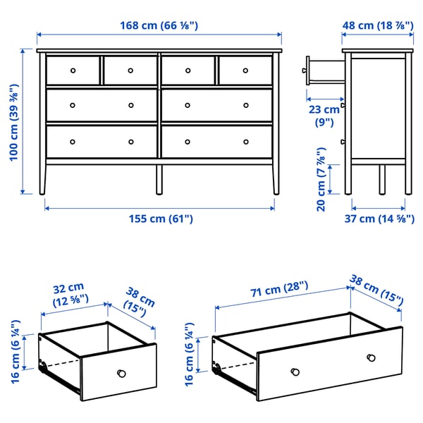 GULLABERG Commode 8 tiroirs, gris, 168x48x100 cm