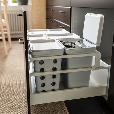 HÅLLBAR Solution tri des déchets, pour tiroir de cuisine METOD/gris clair, 57 l