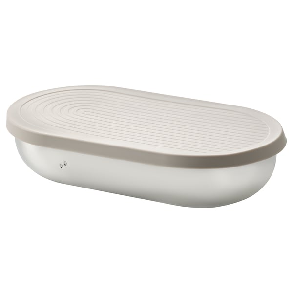 HALVVARM Boîte conservation av couv+insert, acier inoxydable/beige, 0.7 l