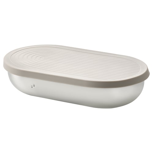 HALVVARM Boîte conservation av couv+insert, acier inoxydable/beige, 0.7 l