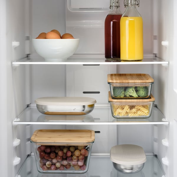 HALVVARM Boîte conservation av couv+insert, acier inoxydable/beige, 0.7 l