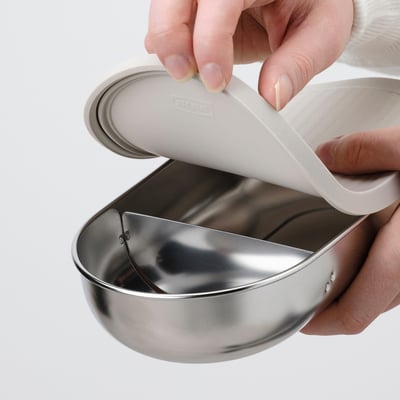 HALVVARM Boîte conservation av couv+insert, acier inoxydable/beige, 0.7 l