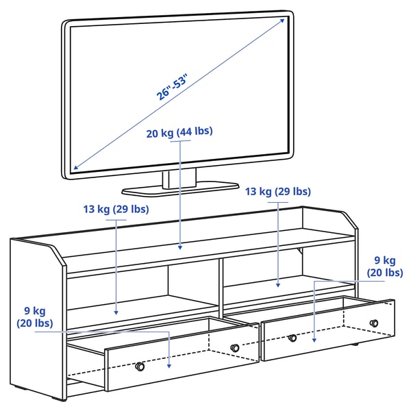 HAUGA Banc TV, gris, 138x36x54 cm
