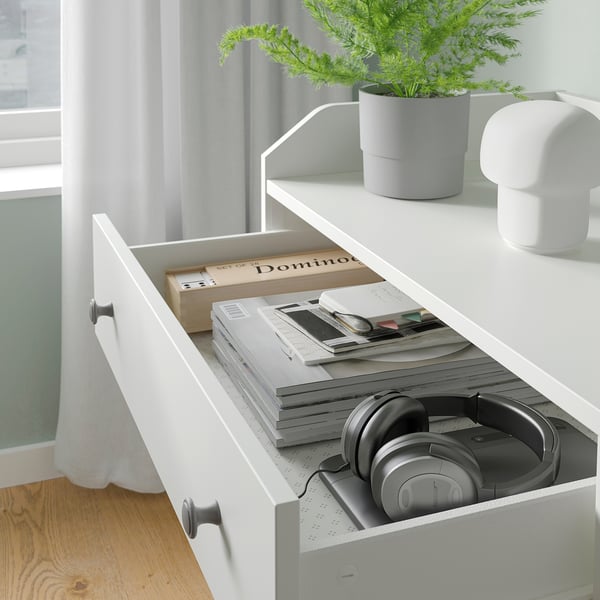 HAUGA Commode 3 tiroirs avec tablette, blanc, 70x46x116 cm