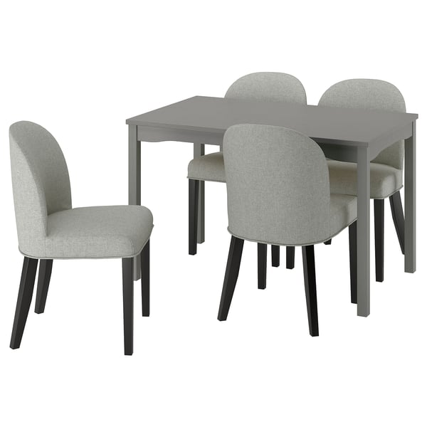 HAUGA / ROSENTORP Table et 4 chaises, gris plaqué bouleau/Tibbleby beige/gris noir, 118x74 cm