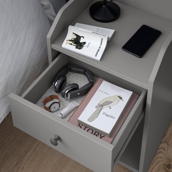 HAUGA Table de chevet, gris, 40x36 cm