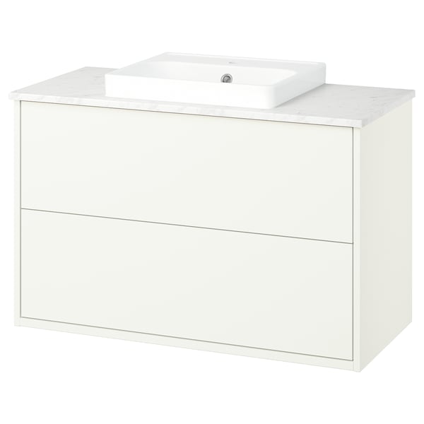 HAVBÄCK / ORRSJÖN Meuble lavabo avec tiroirs/vasque, blanc/blanc marbré, 102x49x71 cm
