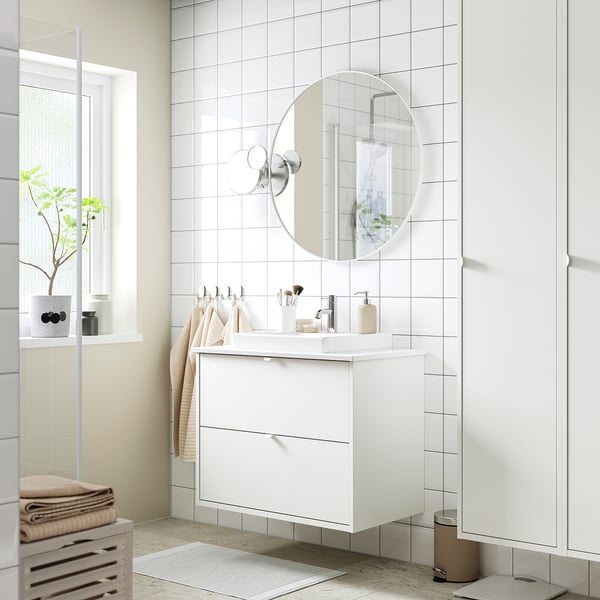 HAVBÄCK / ORRSJÖN Meuble lavabo avec tiroirs/vasque, blanc/blanc marbré, 82x49x71 cm