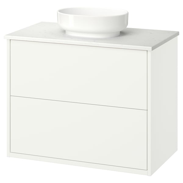 HAVBÄCK / VINDELÄLVEN Meuble lavabo avec tiroirs/vasque, blanc/blanc marbré, 82x49x77 cm