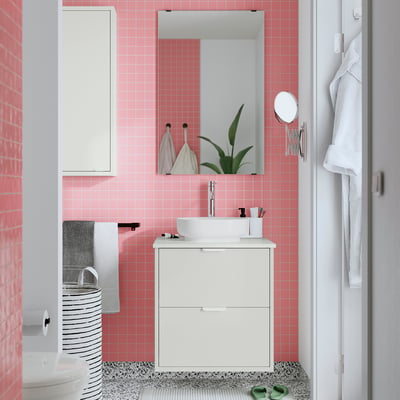 HAVBÄCK / VINDELÄLVEN Meuble lavabo avec tiroirs/vasque, blanc/blanc marbré, 62x49x77 cm