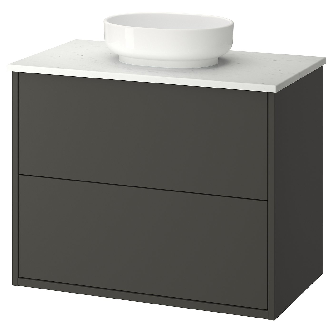 HAVBÄCK / VINDELÄLVEN Meuble lavabo avec tiroirs/vasque, gris foncé/blanc marbré, 82x49x77 cm
