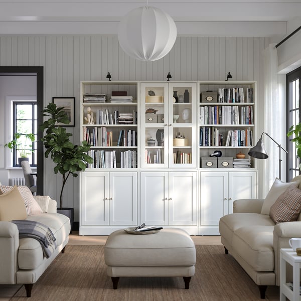 HAVSTA Combinaison rangement ptes vitrées, blanc, 243x47x212 cm