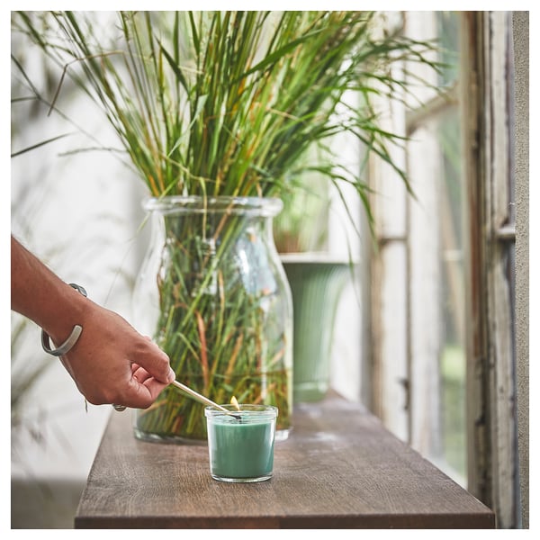 HEDERSAM Bougie parfumée dans verre, Herbe fraîche/vert clair, 20 hr