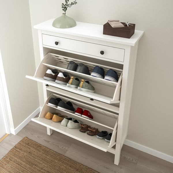 HEMNES Armoire à chaussures 2 casiers, blanc, 89x30x127 cm