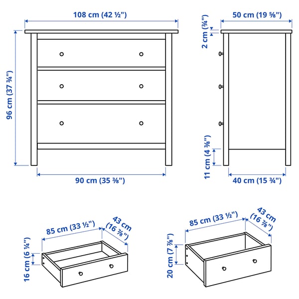 HEMNES Commode 3 tiroirs, teinté jaune, 108x96 cm