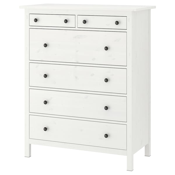 HEMNES Commode 6 tiroirs, teinté blanc, 108x131 cm