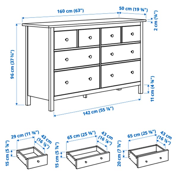 HEMNES Commode 8 tiroirs, teinté blanc, 160x96 cm