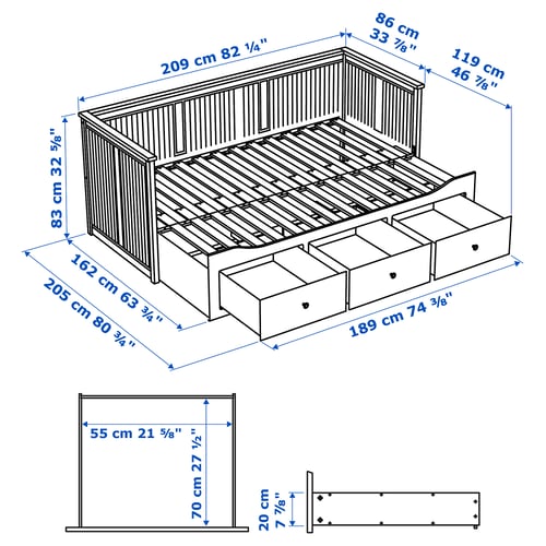 HEMNES Lit banquette 2 places (structure), blanc, 80x200 cm