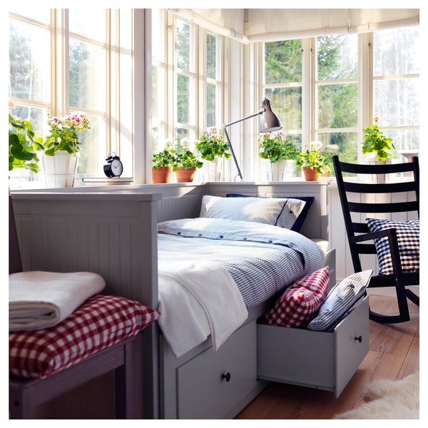 HEMNES Lit banquette 2p (struct + matelas)