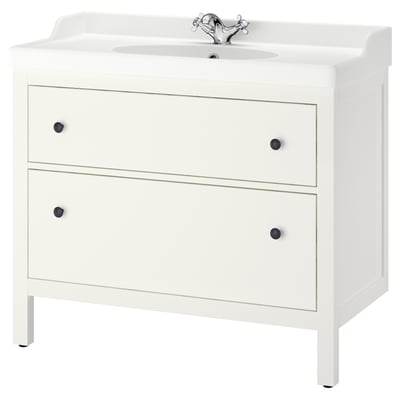 HEMNES / RUTSJÖN Meuble lavabo avec tiroirs/vasque, blanc, 102x49x95 cm