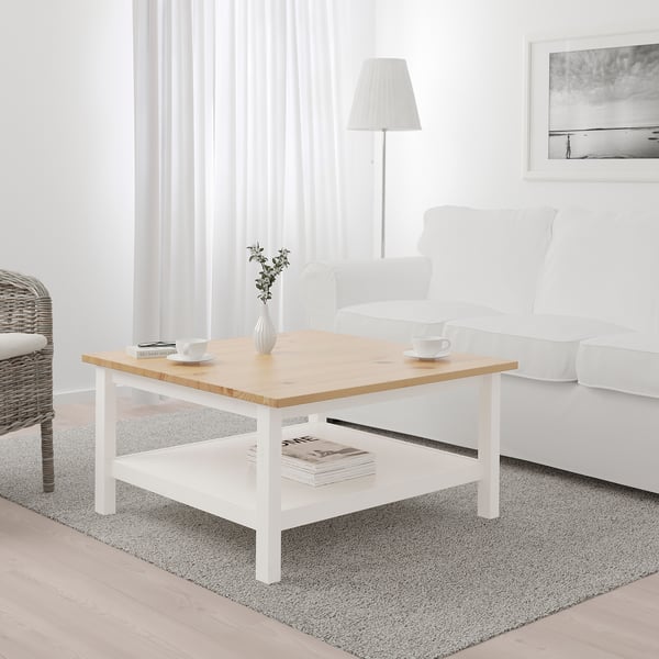 HEMNES Table basse, teinté blanc/brun clair, 90x90 cm
