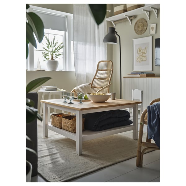 HEMNES Table basse, teinté blanc/brun clair, 90x90 cm