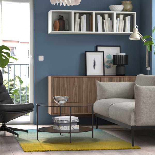 HOTELLRUM Tapis, poils hauts, bleu/vert jaune, 133x195 cm