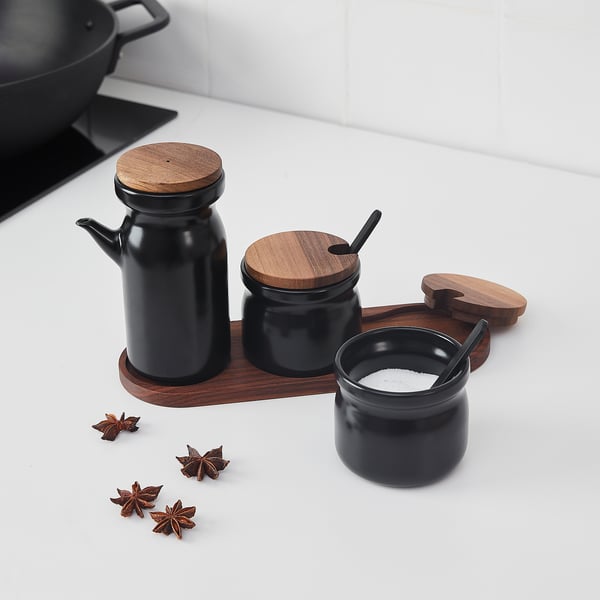 HULDHET Bocaux épices av plateau, lot de 3