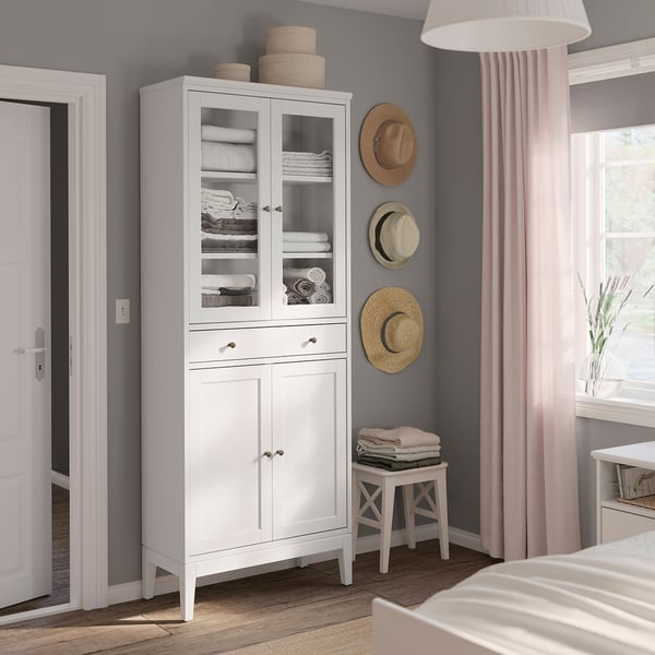 IDANÄS Élément haut portes vitrées, 1 tir, blanc, 81x39x211 cm