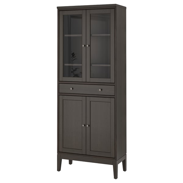 IDANÄS Élément haut portes vitrées, 1 tir, brun foncé teinté, 81x39x211 cm