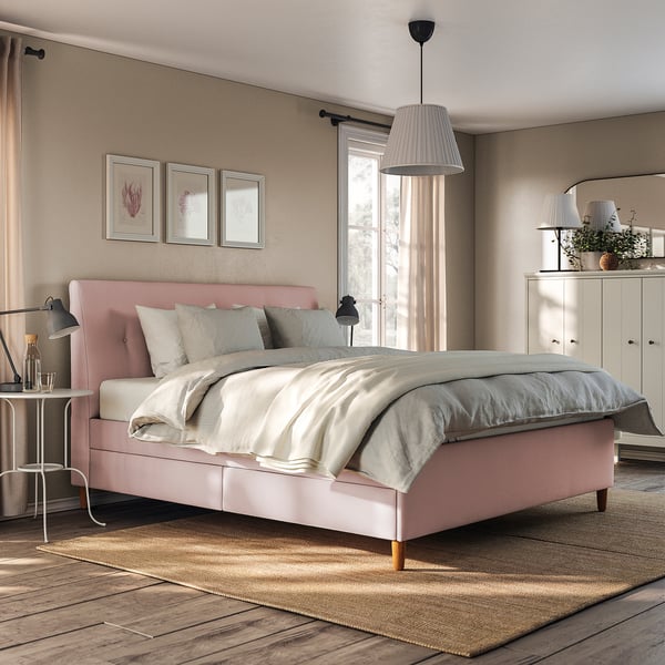 IDANÄS Lit avec rangement matelassé, Gunnared rose pâle, 180x200 cm
