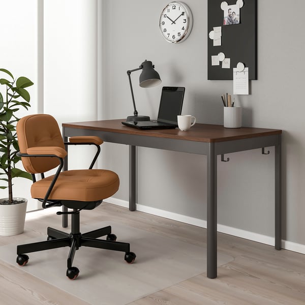 IDÅSEN Table, brun/gris foncé, 140x70x75 cm