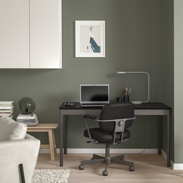 IDÅSEN Table, noir/gris foncé, 140x70x75 cm