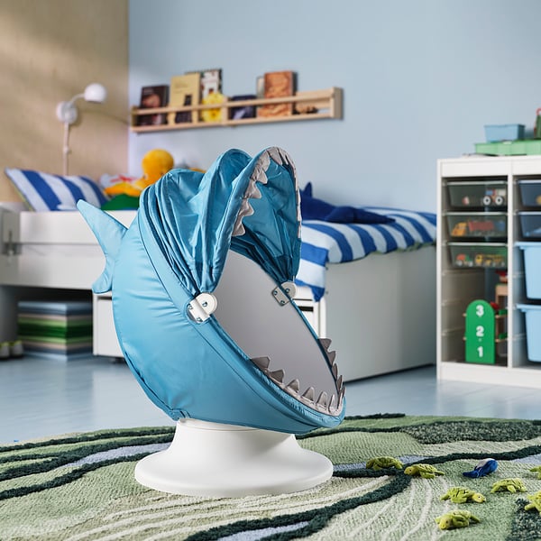 IKEA PS LÖMSK Housse pr fauteuil pivotant enfant, bleu/requin