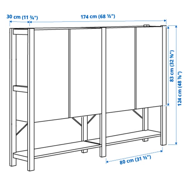 IVAR 2 sections/tablettes/élément, pin, 174x30x124 cm