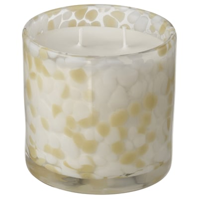 JÄMLIK Bougie parf 2 mèches ds verre, vanille/beige-gris clair, 50 hr