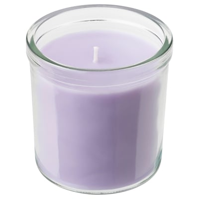 JÄMNMOD Bougie parfumée dans verre, pois de senteur/violet, 40 hr