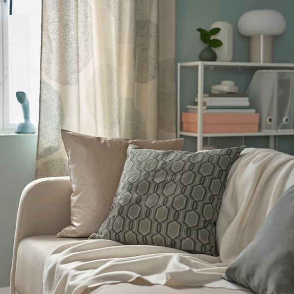JÄTTEPOPPEL Housse de coussin, vert/gris, 50x50 cm