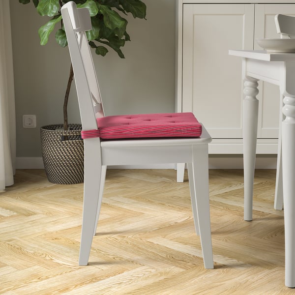 JUSTINA Carreau de chaise, rouge gris/motif rayé, 42/35x40x4 cm
