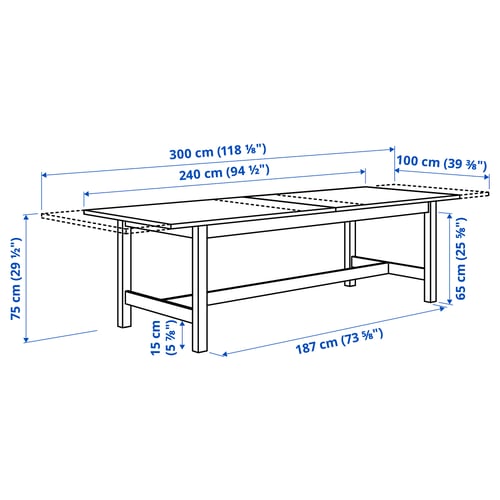 KARSKÄR Table extensible, hévéa, 240/300x100 cm