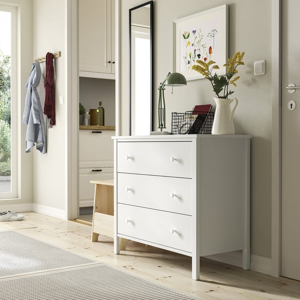 KILBERGET Commode 3 tiroirs, blanc, 86x78 cm