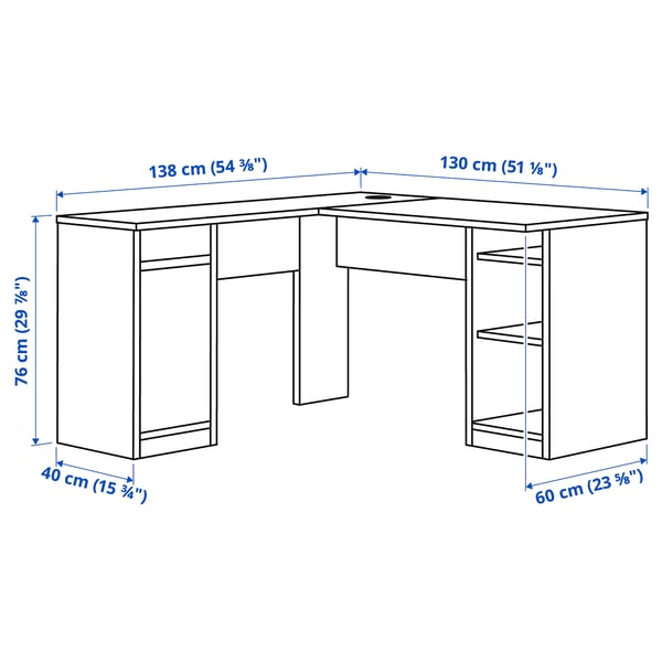 KJELLARNE Bureau d'angle, blanc, 138x130 cm