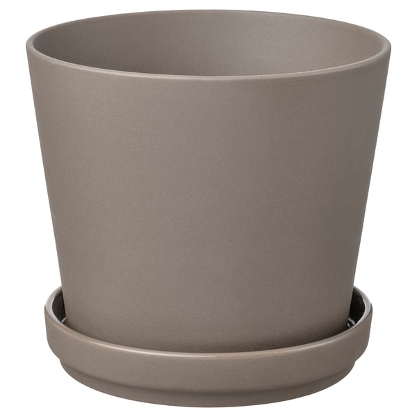 KLARBÄR Pot avec coupelle, intérieur/extérieur gris brun, 15 cm